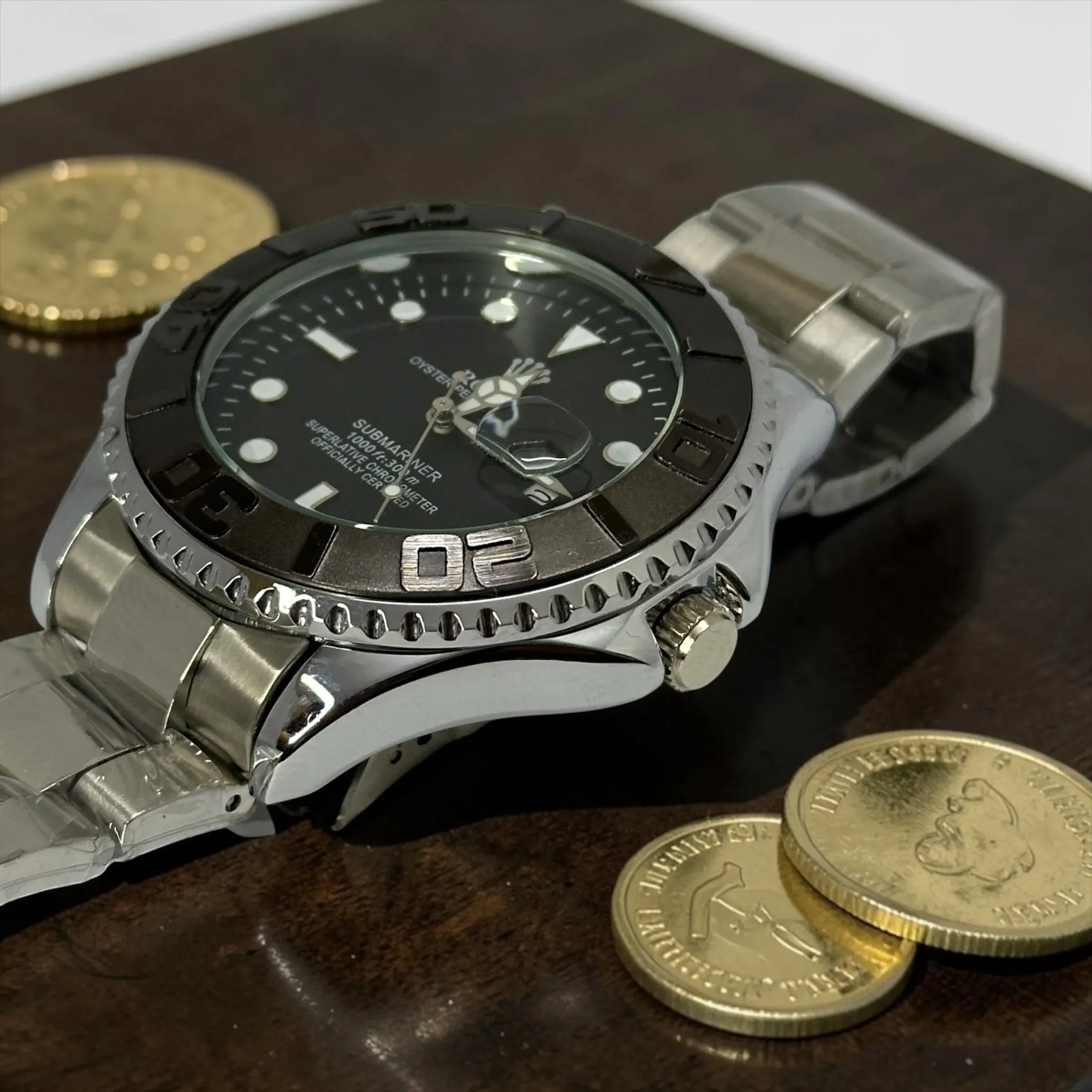 RLX Sub Silver Chain Watch – Luxury Stainless Steel Men's Diver Style Wristwatch