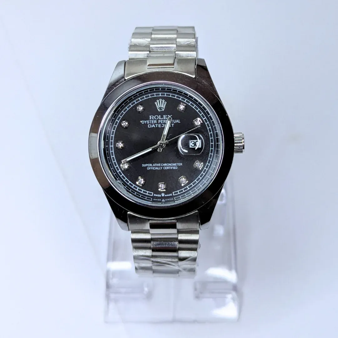 RLX DJ Smooth Bezel Silver Chain Watch – Luxury Stainless Steel Men's Wristwatch