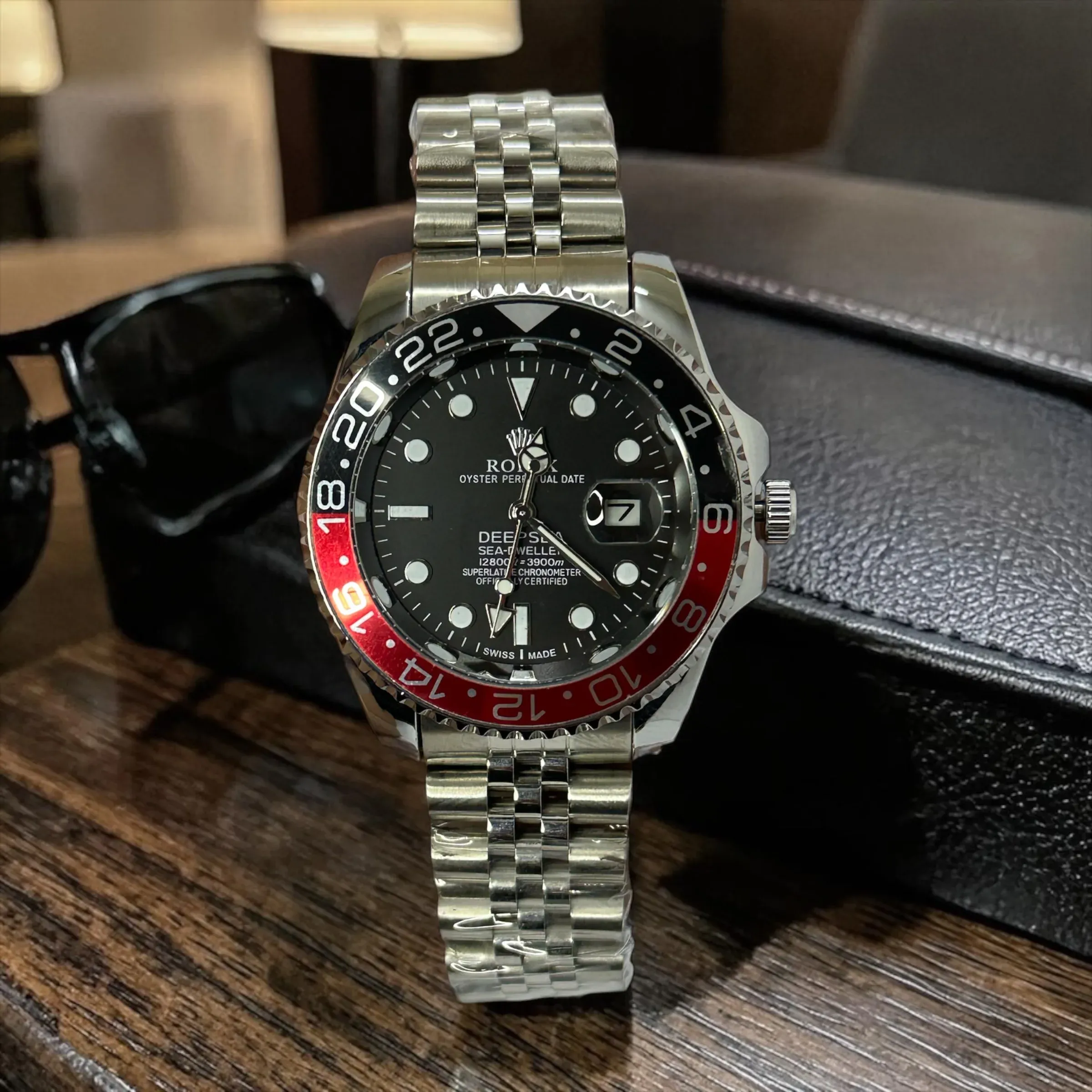 RLX GMT Silver Chain Watch – Luxury Stainless Steel Men's Travel Style Wristwatch